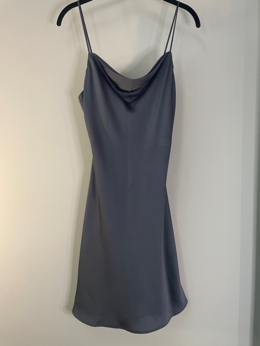 Vintage Abercrombie & Fitch S GunMetal satin mini slip dress draped neckline
EUC